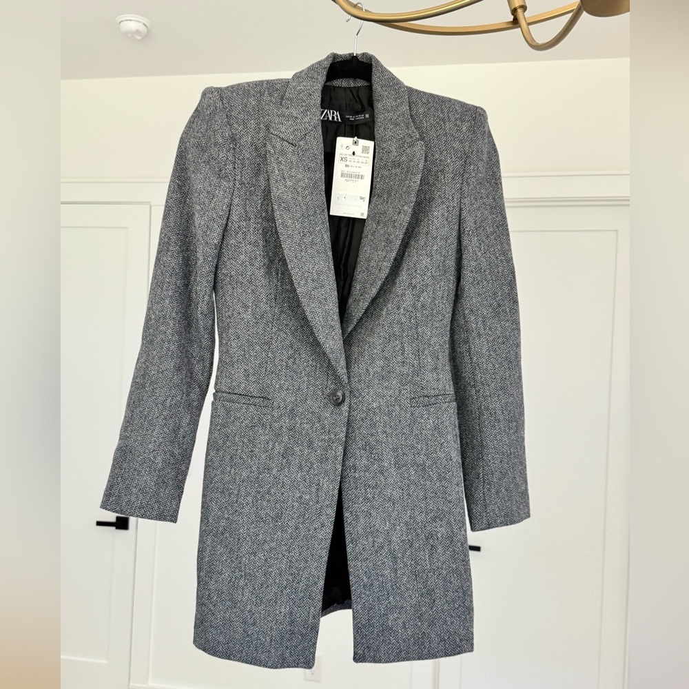 NWT Zara Grey 100% Wool Blazer Sz XS